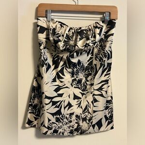 Ann Taylor Strapless Floral Blouse in Black and Cream